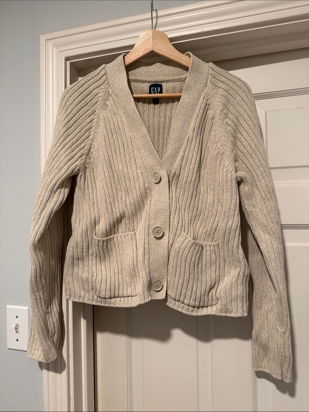 GAP Cotton Ribbed V-Neck Cardigan